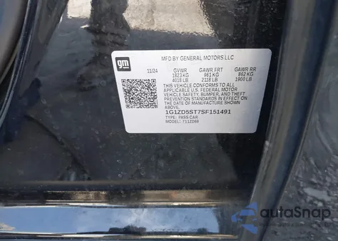 2025 Chevrolet Malibu Fwd 1Lt z USA, uszkodzony, nr VIN 1G1ZD5ST7SF151491